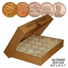 PENNY Direct-Fit Airtight A19 MM Coin Capsule Holders For PENNIES (QTY 25) w/BOX