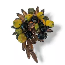 Vintage Juliana Carmen Miranda Brooch Nugget Seed Beads Yellow Black Fall colors