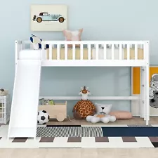 Bellemave Twin Size Low Loft Bed for Kids,Loft Bed with Slide and Ladder,Wood...