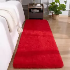 Red Rug 2x6 Feet - Fluffy Red Runner Rugs for Bedroom Shaggy 2' X 6' Living Room