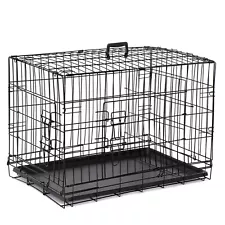 30'' Dog Crate Kennel Folding Metal Pet Cage 2 Doors with Tray for S/M Dog