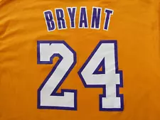 Los Angeles Lakers Kobe Bryant T Shirt Yellow with Purple n White Letters Large