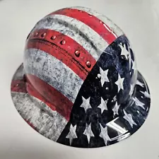 full brim hard hat custom hydro dipped IN AMERICAN METAL USA FLAG AMERICAN