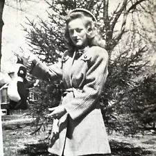 VINTAGE PHOTO Easter 1946 Girl Holds Weird Rabbit Stuff Toy Plush Snapshot