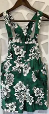 Made in Hawaii women’s shortalls green with surfboards & white hibiscus size: S