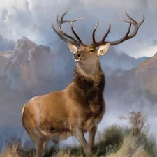 27W"x27H" THE MONARCH OF THE GLEN by E. LANDSEE - DEER ANTLERS CHOICES OF CANVAS