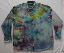 Tie Dye Rainbow Blue Purple Long Sleeve Button Down Shirt - XL Mens Hand Made 17