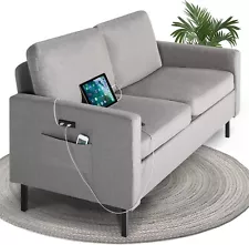 Fabric Loveseat Sofa with 2 USB, Small Couches for Living Room, Bedroom, Office