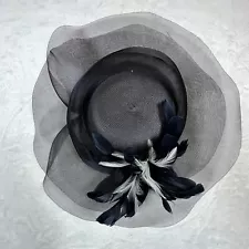 Ashro Black Lace Feathered Hat Derby/Church Formal