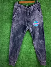 Gecko Hawaii Sweatpants Joggers Mens XS Black Paint Acid Wash