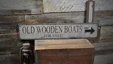 Old Wooden Boats For Sale Sign - Rustic Hand Made Vintage Wooden Sign