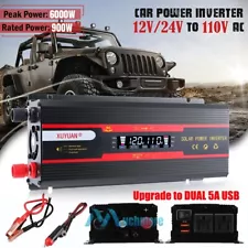 2024 Power Inverter 6000W 12V 24V DC to 110V AC LCD Car Boat RV Solar Converter