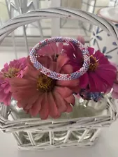 LILY AND LAURA BRACELET HAND BEADED IN LILAC PURPLE AND PINK W/ HOT PINK SPOTS