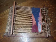 Vintage Tabletop Small Wood Loom Wool Rug Weaving 10" x 13" Made in England