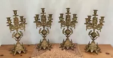 RARE!! Set Of 4~ Italian Brass Baroque Style Brass Brevetto Candelabras 16.5”