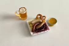 1:12 Scale Dollhouse Food - MINIATURE BAVARIAN SAUSAGE PLATE - PRETZEL ++