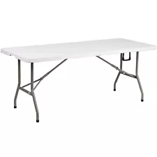 6FT Plastic Folding Table Portable Fold-in-Half Picnic Utility Table with Handle