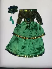 Green Masquerade Ball Gown, Hat, And Shoes For Barbie Doll