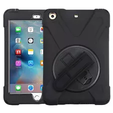 For Apple iPad mini 1/2/3 Black RotaTable Stand Case Cover With Wristband