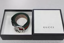 GUCCI 411924 WEB BELT GREEN RED STRIPE WITH G BUCKLE SIZE 46