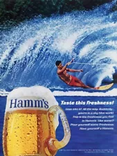 1965 Hamm's Beer New Metal Sign: Water Skiing Theme, Taste This Freshness!