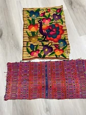 2 vintage Guatemalan hand woven and embroidered textiles pillow fronts