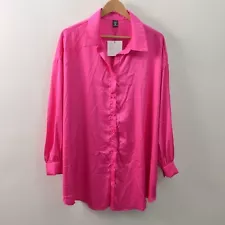 SheIn Curve NWT Blouse Top Womens 0XL Button Front Long Sleeve Pink Stretch