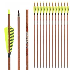 Wood Skin Carbon Arrows 31inch Spine with 4"Real Feather for Longbow Recurve Bow