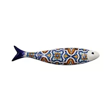 Blue and Orange Tile Azulejo Decorative Ceramic Portuguese Sardine, Small