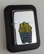 STAR-1 HIGH POLISH CHROME Lighter w/ FRIES BEFORE GUYS Novelty Emblem - NEW