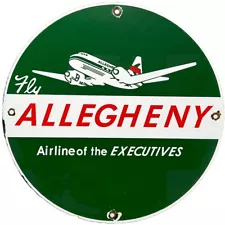 VINTAGE ALLEGHENY AIRLINE PORCELAIN SIGN GAS OIL AIRPORT AVIATION AIRPLANE