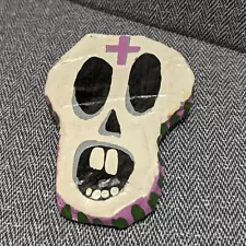 Folk Art Halloween Skull Brooch Pin Paper Mache