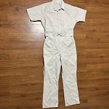 Vtg 70s Beige Short Sleeve Belted Jumpsuit Men’s 44 Tan Outfit Set USA