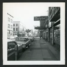 Portland Oregon Sidewalk Street Cars Tavern Neon Sign Photo 1960s Cityscape