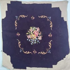 Vtg Completed Needlepoint Floral on Purple Chair Seat Cover Tapestry Canvas