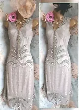 New Gatsby lady silver elsa lace beaded 20s Deco evening wedding Guest dress 10