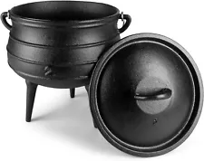 Pre-Seasoned Cast Iron Cauldron | African Potjie Pot with Lid | 3 Legs for Even