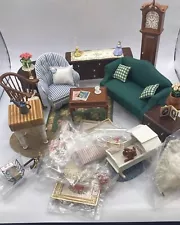 VTG Miniature Dollhouse Franklin Mint Rose Cottage Living Room Furniture & Etc