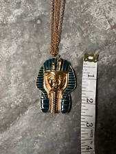 Egyptian King Tut Head Enamel Pendant Necklace Estate Sale Find