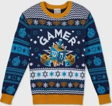 Jewish Hanukkah Boys Gamer Dreidel Holiday Ugly Sweater Size L