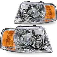 Chrome Housing Headlights Fits For 2003-2006 Ford Expedition Headlamps W/Blubs