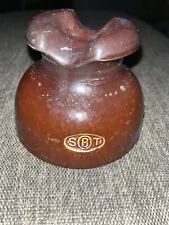 Vintage SBT Brown Glazed Porcelain Ceramic Threaded Insulator