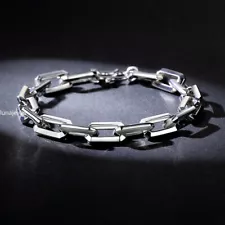 3.9mm-4mm Pure Platinum 950 Men Rolo Link Chain Bracelet Bangle 7.3-7.42g/7.7"