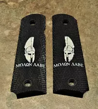 1911 GRIPS - BLACK|WHITE - SPARTAN MOLON LABE, .45, AMBI, FULL-SIZE, CHECKERED