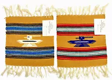 Two Vintage Ursulo V. Ortiz Chimayo Hand Woven Wool Placemats Rugs 10" x 10"