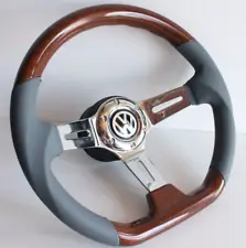 Steering Wheel fits VW Wood Flat Grey Leather Sport Golf Jetta Mk1 Mk2 77-88"