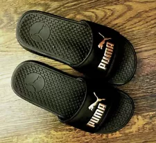 Puma Cool Cat Slides With Gold Logo In Black. Size 6