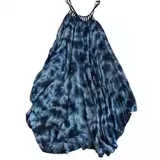 Swimsuits for All Maxi Dress Cover Up Women's 14/16 Blue Tie Dye Pockets Beach