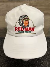 Redman Moist Snuff Chew White Mesh Snapback Trucker Hat USA ~ Vintage RARE!