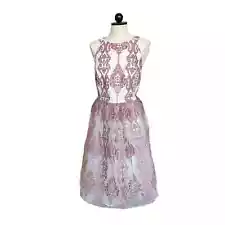 Chi Chi London NEW Pink Halter Dress Tulle Embroidered Overlay Damask Size 16